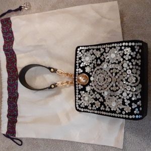 Tory Burch Darcy Black Leather Embellished Clutch S#43122